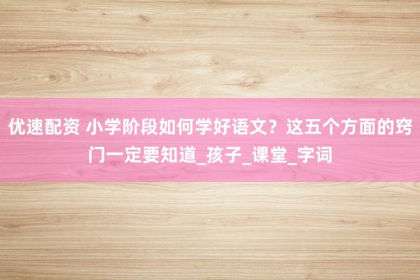 优速配资 小学阶段如何学好语文？这五个方面的窍门一定要知道_孩子_课堂_字词
